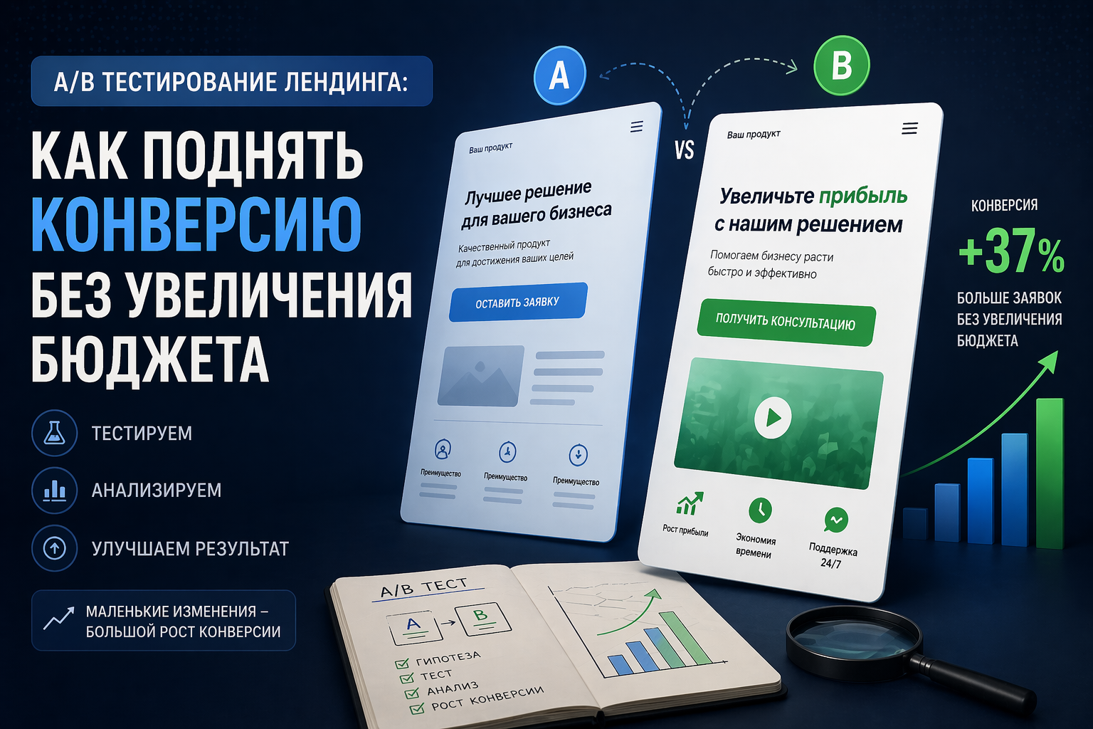 A/B тестирование лендинга: как поднять конверсию без увеличения бюджета